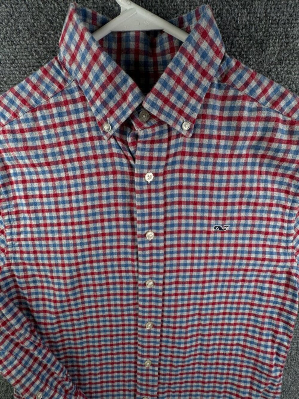 Vineyard Vines Whale Shirt Flannel Button Up Long Sleeve Small Red White Blue